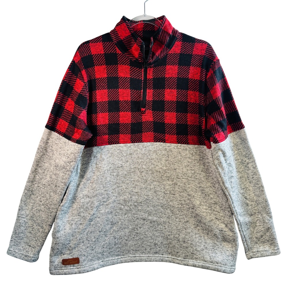 Simply Southern Pullover‎ XXL Red Buffalo Plaid Gray Heather 1/4 Zip Sweater